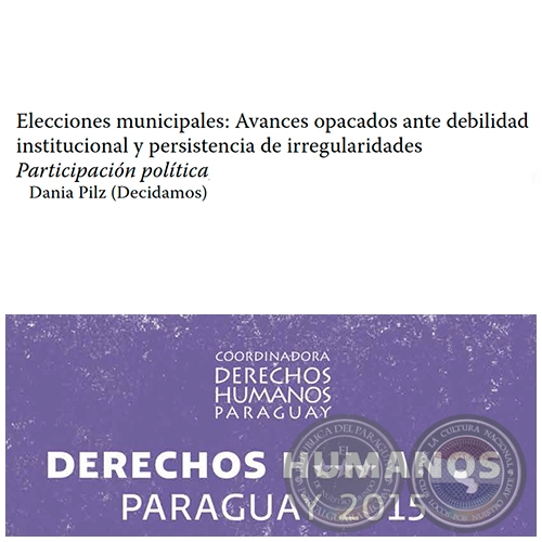 Elecciones municipales: Avances opacados ante debilidad institucional y persistencia de irregularidades - DERECHOS HUMANOS EN PARAGUAY 2015 - Autora: DANIA PILZ (DECIDAMOS) - Pginas 421 al 436 - Ao 2015